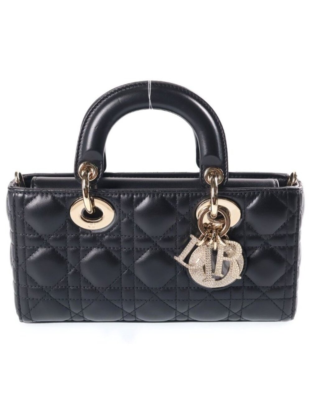 Dior Lady D-joy Medium Cannage 2-Way Shoulder Bag Black Leather